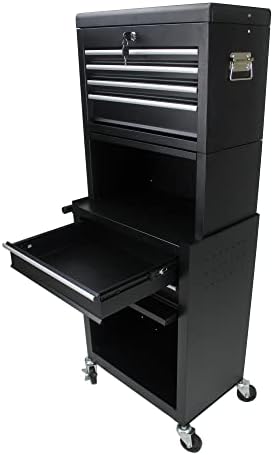 6-drawer tool chest, detachable top for garage, black, side view