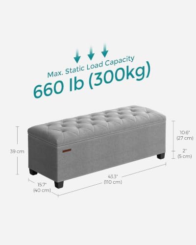 songmics storage ottoman bench, foot rest with legs shown in use