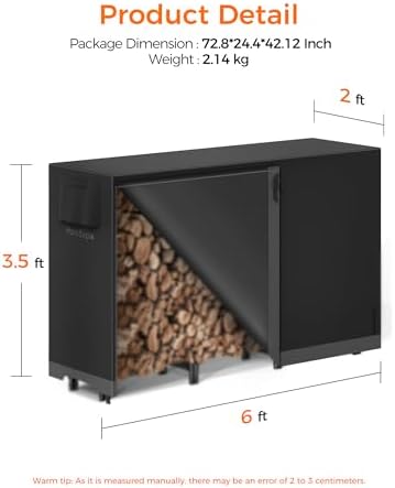 6ft firewood log rack with cover outdoor, heavy shown in use