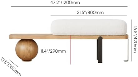 homary entryway bench, modern wooden boucle upholstered bench shown in use
