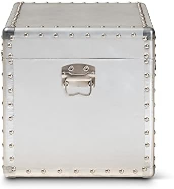 baxton studio serge 13.98-inch high storage trunk, silver, side view