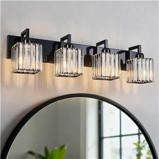 FDPBY Modern Bathroom Vanity Light 4-Lights Plating Black Vanity Light Crystal - Image 2
