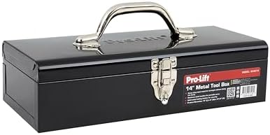 pro-lift steel tool box – 14-inch metal toolbox, close-up detail