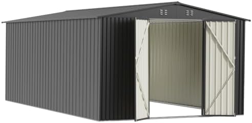 10x14 ft outdoor storage shed, durable metal outside, front angle view