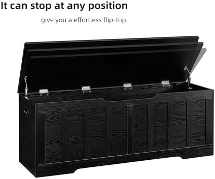vankiley 51.2" storage chest extra large,wooden storage bench,black, view 9