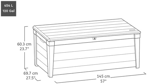 keter brightwood waterproof outdoor storage deck box, 120, side view