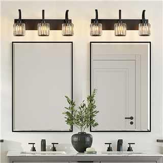 FDPBY 3-Light Crystal Vanity Light, Modern Black Bathroom Wall Sconce - Image 7
