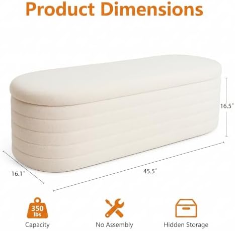 teddy sherpa storage ottoman bench end of bed, close-up detail