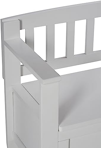 simplihome brooklyn 48" wide solid wood storage bench on a desk or shelf
