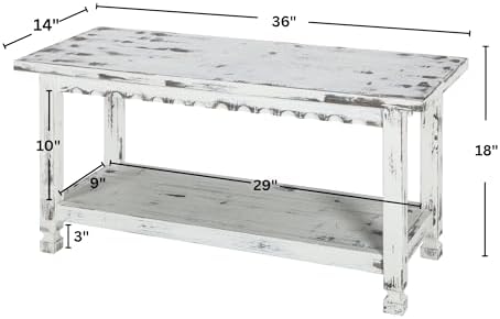 country cottage 36-inch farmhouse entryway bench with storage, close-up detail