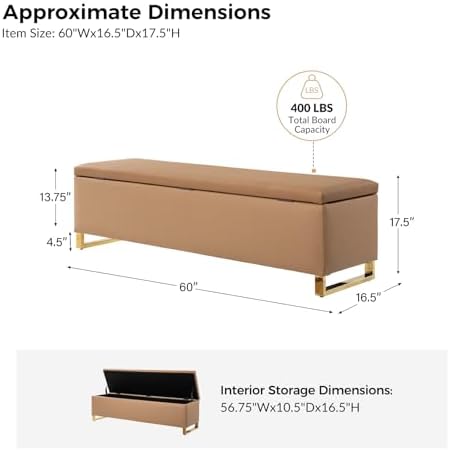 60" leather storage bench with throw ottomans, large shown in use