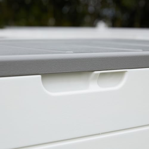 mrosaa 110 gallon deck box waterproof,double-wall resin outdoor on a desk or shelf