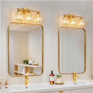 FDPBY Modern 3 Light Crystal Vanity Light, Brushed Gold Vertical Bathroom Light - Image 7