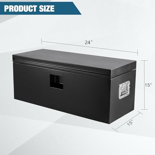 garvee black steel truck bed tool box, trailer shown in use