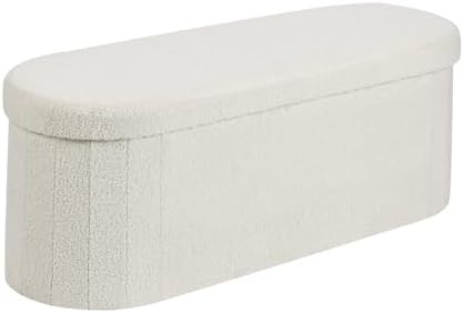 vevor oval storage ottoman bench, foldable teddy fleece, view 10