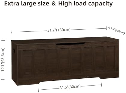 vankiley 51.2" storage chest extra large,wooden storage bench(espresso), close-up detail