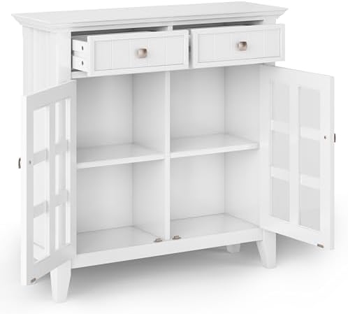 simplihome acadian storage bench and cabinet set in, front angle view