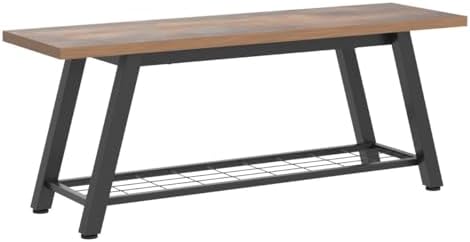 oastreeful storage bench industrial rustic wooden and metal showing dimensions