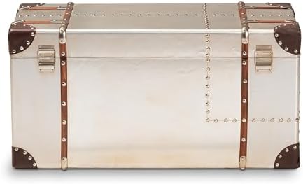 baxton studio bechet storage trunk, silver showing dimensions