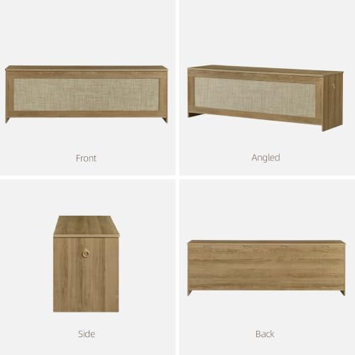 55.1" storage chest extra large,rattan storage bench(cherry brown) on a desk or shelf