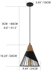 2 Pack Modern Farmhouse Pendant Light,Wood Top Black Slanted Metal Wire Cage Hanging Light Fixture,Adjustable E26 Pendant Lighting for Kitchen Island,Dining Table,Entryway Indoor Home Decor