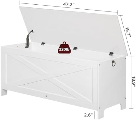 mahancris 47.2" storage chest with lid, storage bench, close-up detail