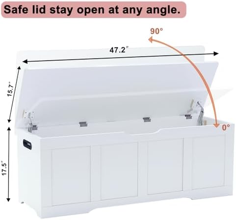 timberer 47.2" storage chest extra large storage bench, close-up detail