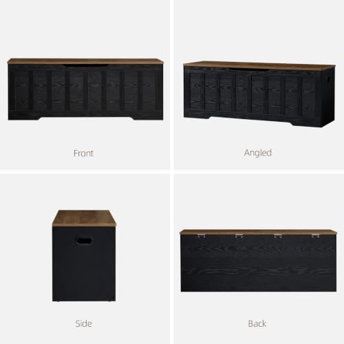 vankiley 51.2" storage chest extra large,wooden storage bench,black+brown, front angle view