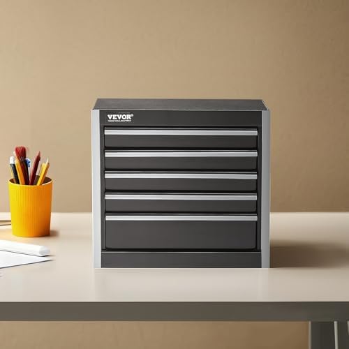 vevor metal tool box, 8.6-inch, portable metal tool, front angle view