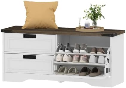 fatorri shoe storage bench with flip drawer, wooden, view 9