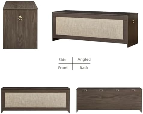 51.2"storage chest large,wooden rattan storage bench,obsidian black, view 9