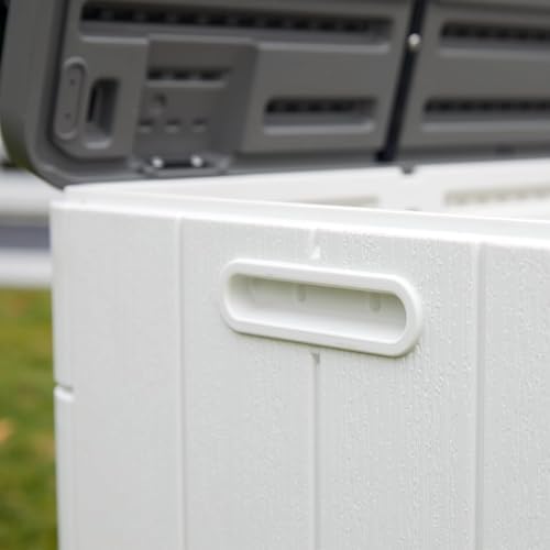 outdoor storage box waterproof, 100 gallon lockable resin showing dimensions