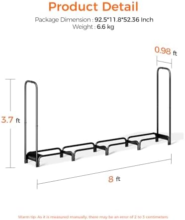firewood rack, 8ft heavy duty fire wood storage shown in use