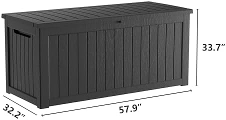 300 gallon outdoor storage box, waterproof resin deck on a desk or shelf