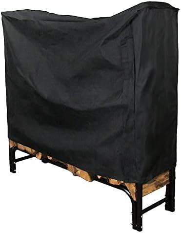 sunnydaze 4-foot firewood log rack cover, black, front angle view
