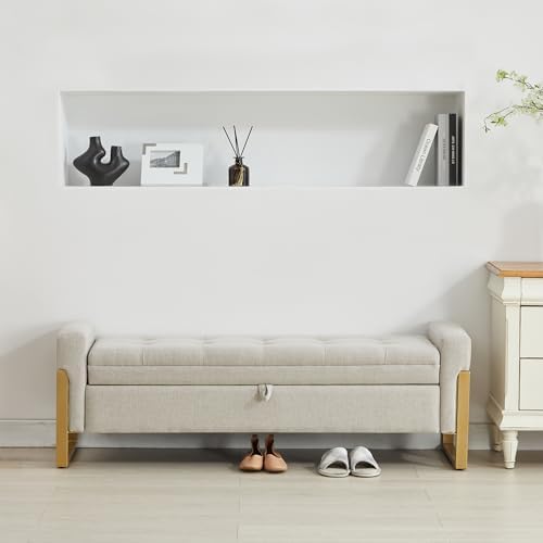 adochr 57" storage ottoman bench, upholstered end of on a desk or shelf