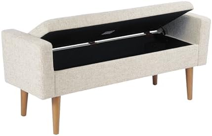 homepop fulton 48" storage bench - textured cream, front angle view