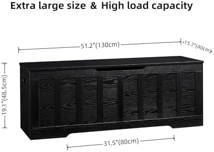 vankiley 51.2" storage chest extra large,wooden storage bench,black, close-up detail