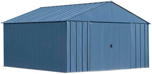 arrow classic metal shed, 12 x 12, blue shown in use