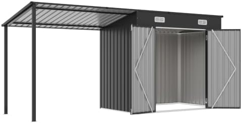 aoxun 12'x3.5' outdoor storage shed & hardtop gazebo, front angle view