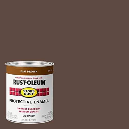 Rust-Oleum Stops Rust Brush On Protective Enamel Paint, Flat Brown | Rust and Corrosion Resistant, Indoor and Outdoor Durability, Beautiful Finish on Metal, Wood and More, Quart