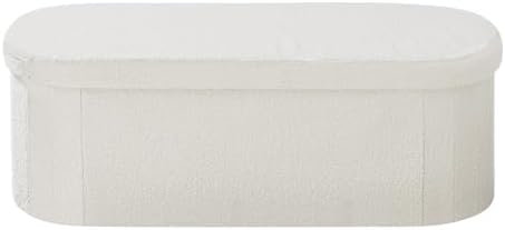 vevor oval storage ottoman bench, foldable teddy fleece, view 9