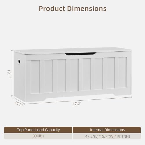 vankiley 47.2" storage chest extra large, storage bench.(white) shown in use