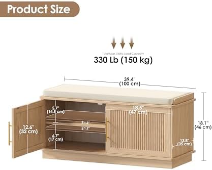 akxomel 39.4" fluted shoe storage bench 2 doors shown in use