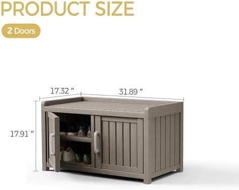 storage bench - 2 doors waterproof resin shoe, close-up detail
