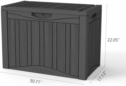 outdoor storage box small, lockable 45 gallon deck, side view