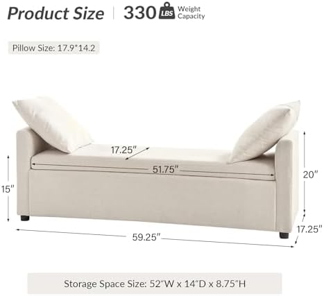 hulala home 59" storage bench with 2 throw shown in use