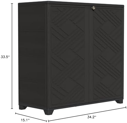 zzm indoor/outdoor storage cabinet waterproof, 34"x15"x34" plastic outdoor, close-up detail