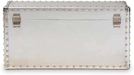 baxton studio serge 13.98-inch high storage trunk, silver showing dimensions