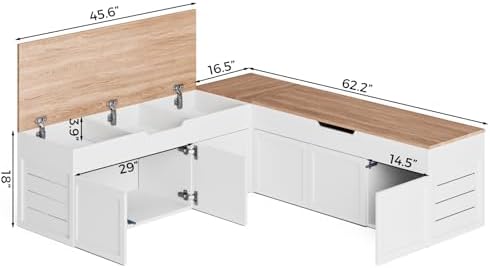 kikihouse l-shaped corner storage bench, backless wood bench shown in use